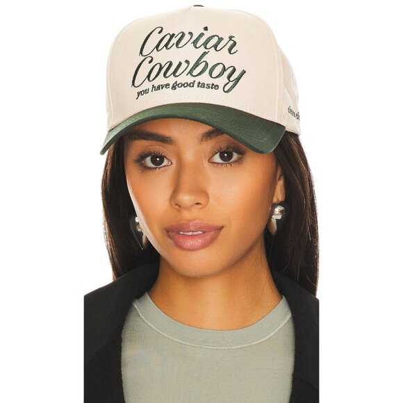 Eleven Eleven Caviar Cowboy Cap in Beige & Forest Green One Size New Baseball Ha - Picture 1 of 15